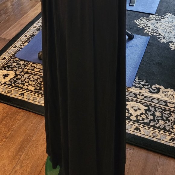 Vintage Leather Trimmed Long Dress Poly Spandex Cotton Size 8-10 - Picture 4 of 10